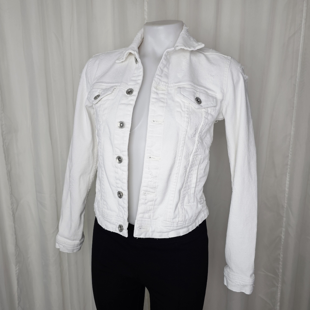 Tractr Blu White Distresssed Denim Jacket XS